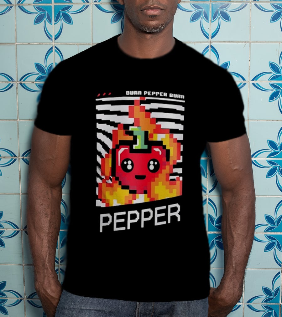 Burn Pepper Burn Pixel Art Pepper Fiery T-Shirt