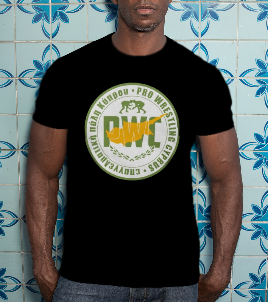 Pro Wrestling Cyprus Grappling Emblem With PWC And Cyprus Map T-Shirt