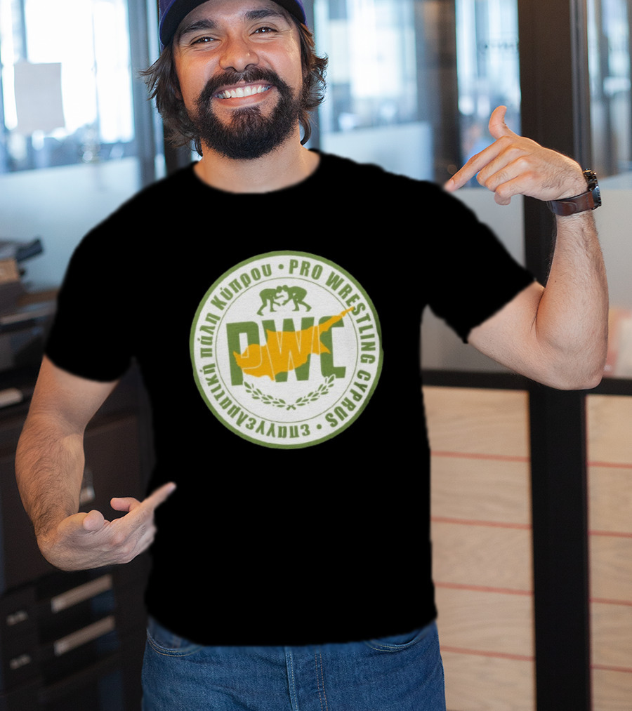 Pro Wrestling Cyprus Grappling Emblem With PWC And Cyprus Map T-Shirt