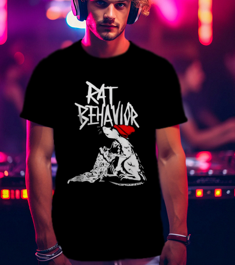 Rat Behavior Graphic With Red Hat And White Rat T-Shirt