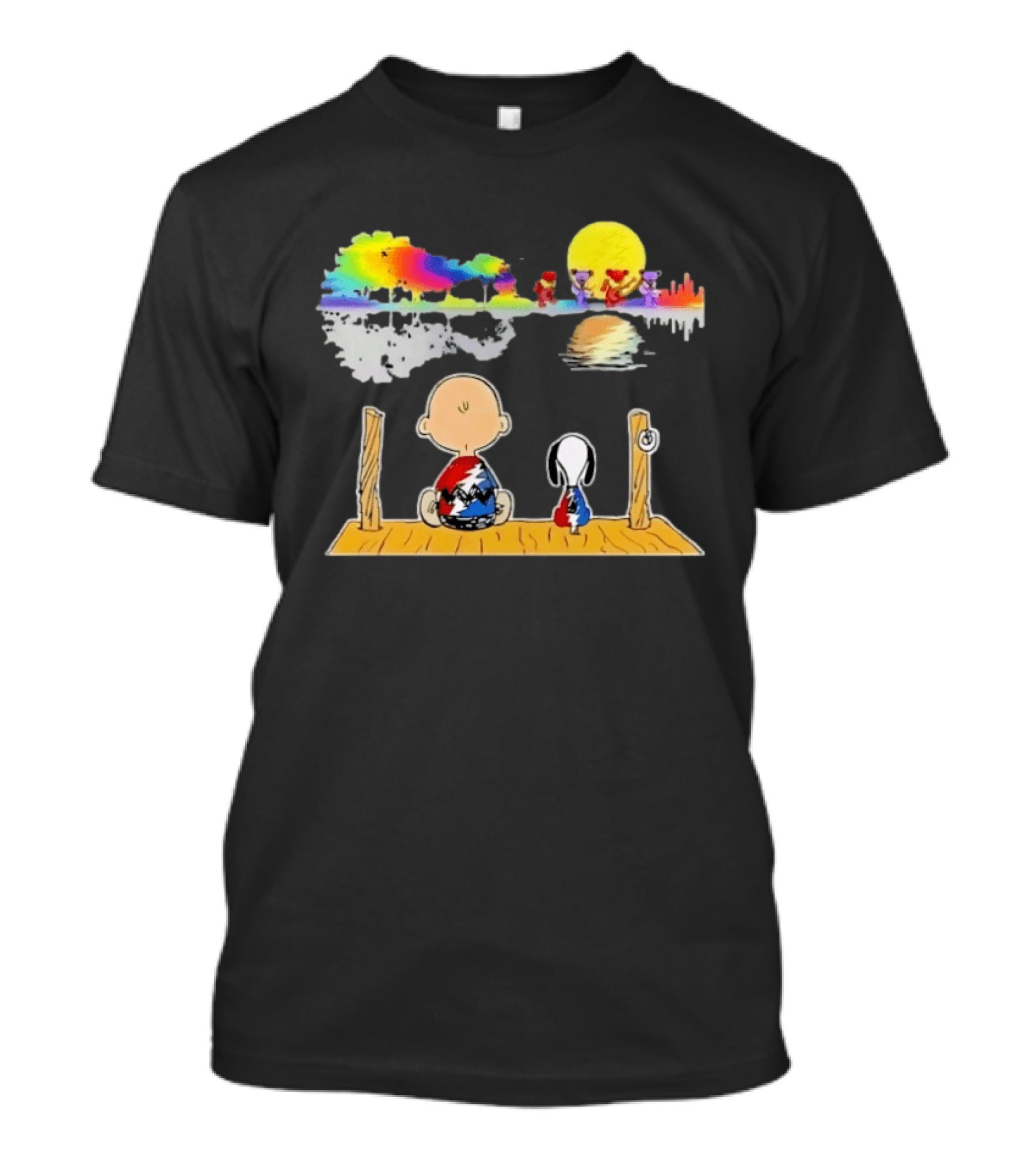 Charlie Brown Snoopy Grateful Dead Dancing Bears Reflective Scene T-Shirt