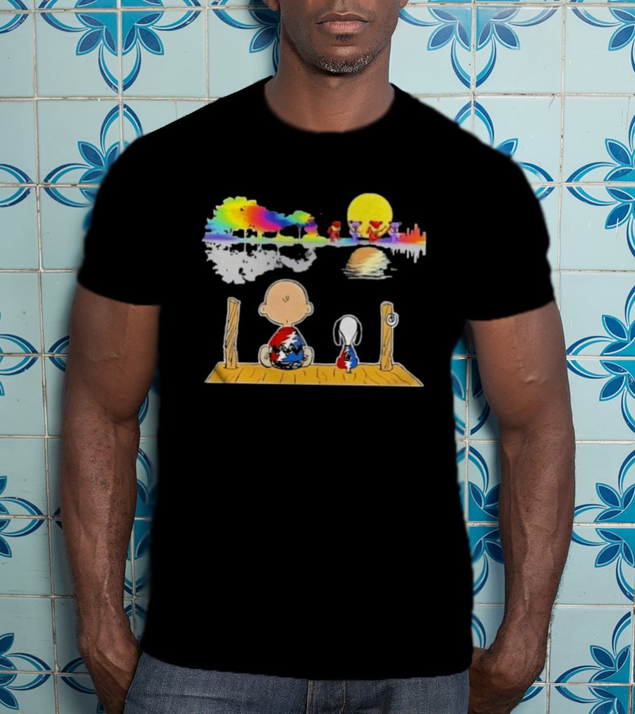 Charlie Brown Snoopy Grateful Dead Dancing Bears Reflective Scene T-Shirt