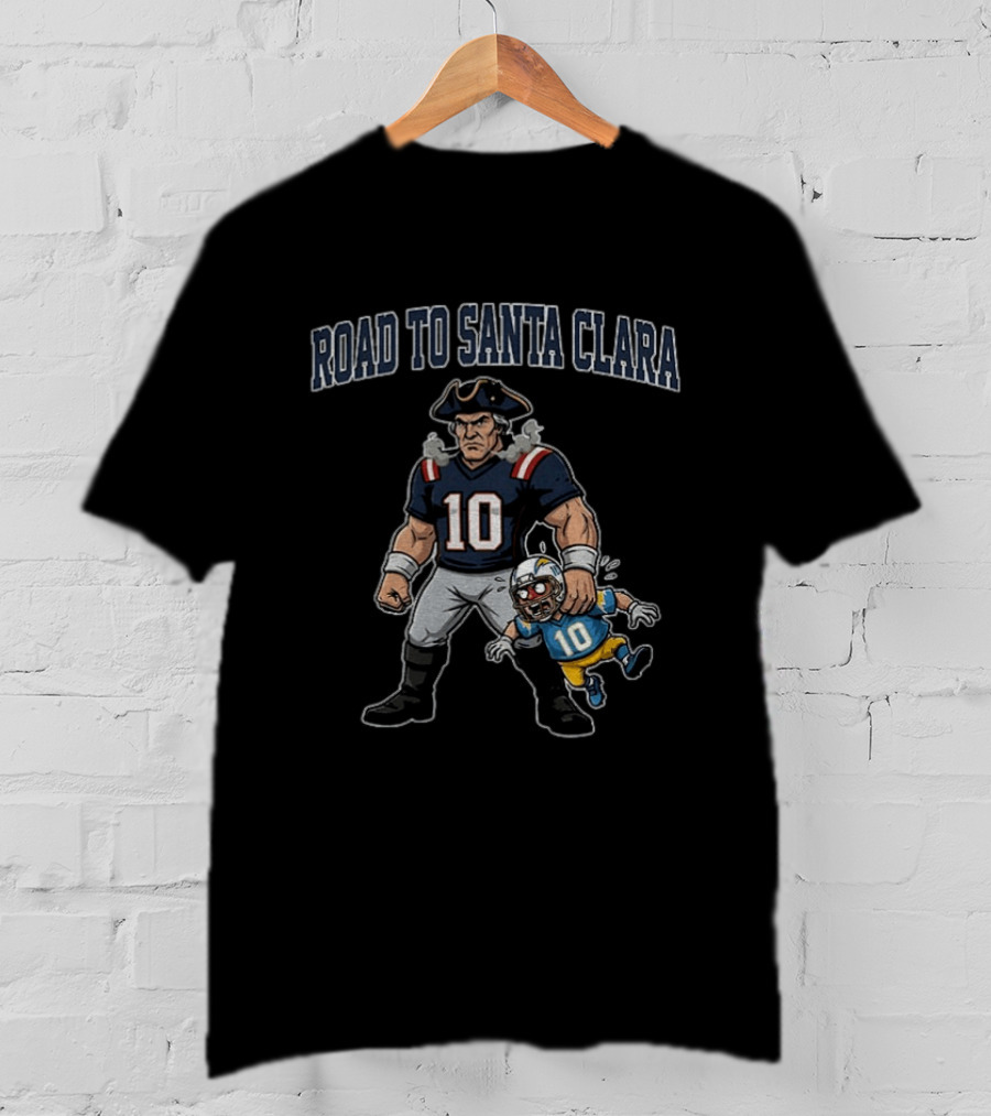 Road To Santa Clara Patriots Cartoon Holding Number 10 Football T-Shirt