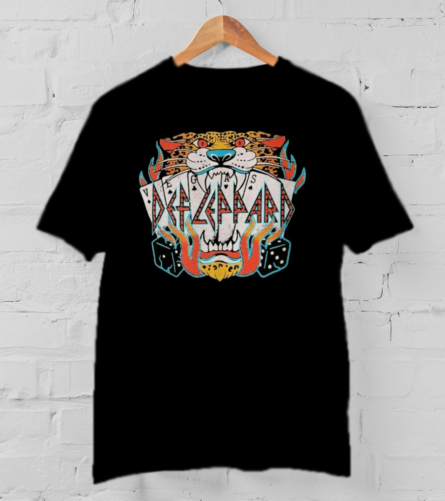 Def Leppard Las Vegas Residency Collection 2026 Vegas Cards Tiger Dice Flame T-Shirt