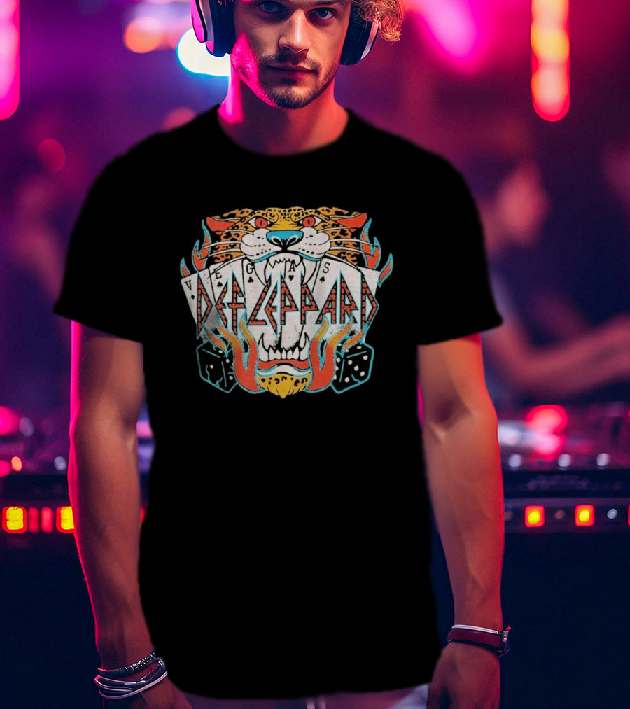 Def Leppard Las Vegas Residency Collection 2026 Vegas Cards Tiger Dice Flame T-Shirt