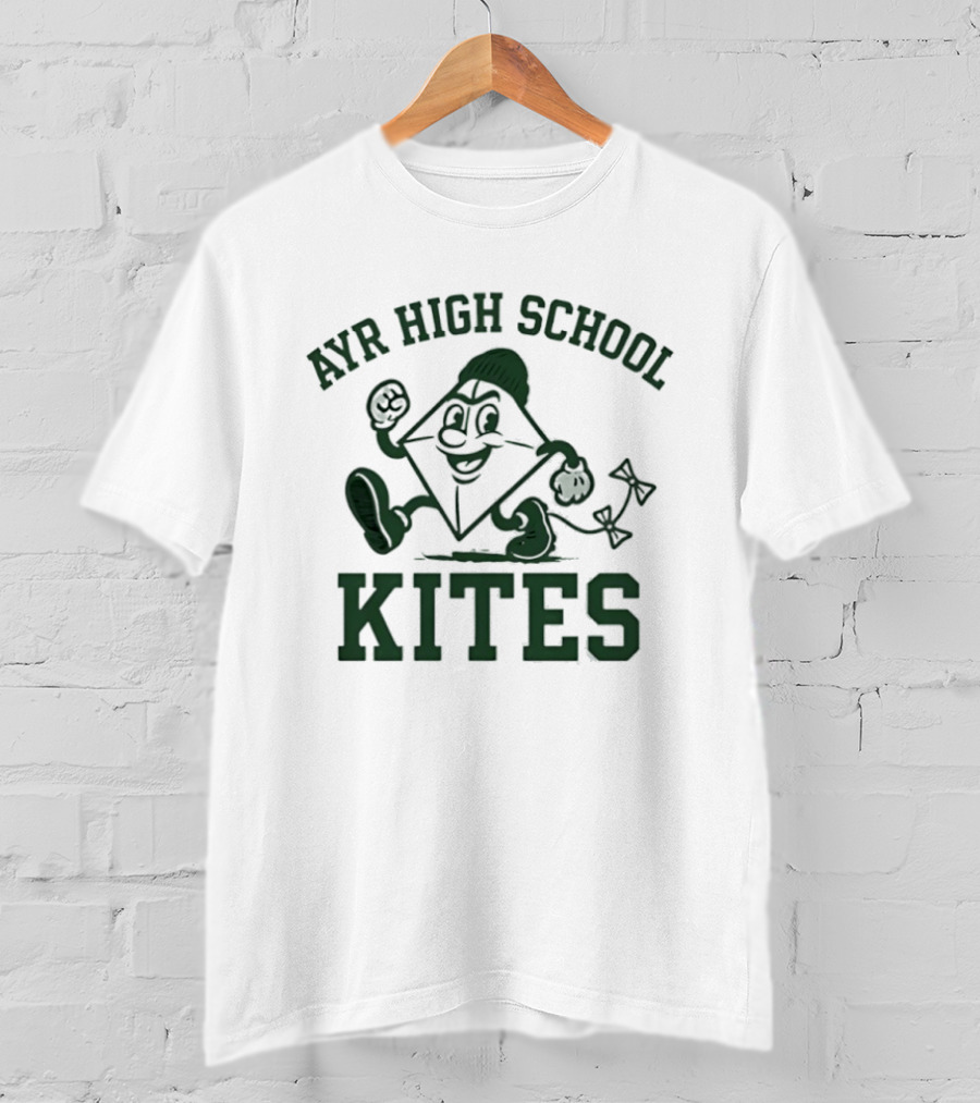 Ayr High School Kites Mascot Cartoon Character With Sneakers And Cap T-Shirt