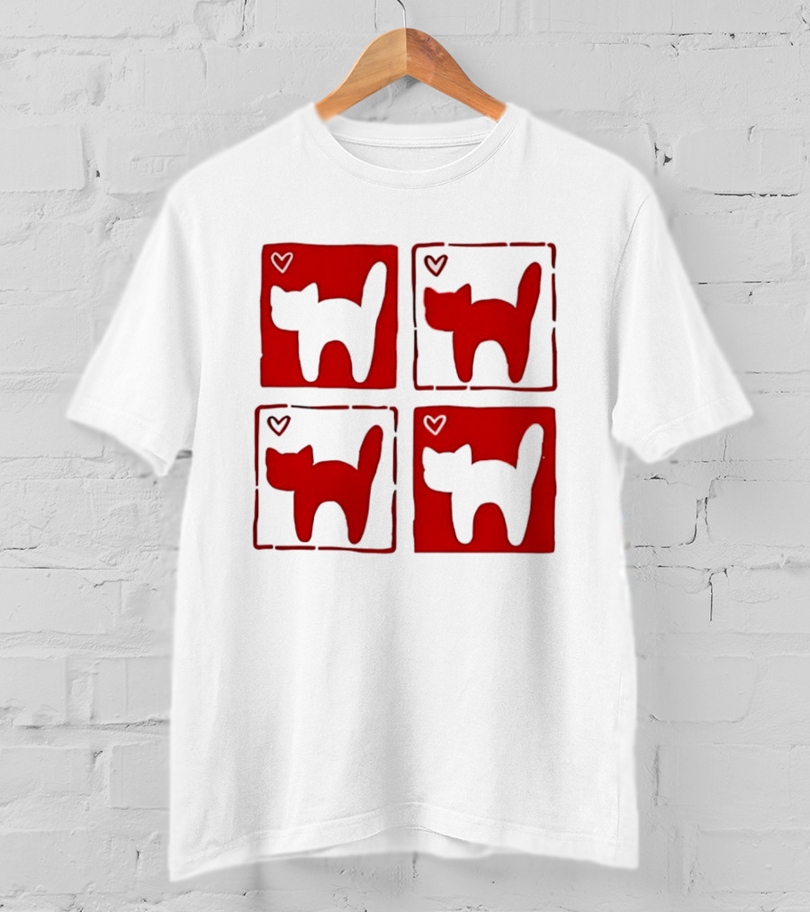 Y2K Cat Love Hearts Retro 2000s Square T-Shirt
