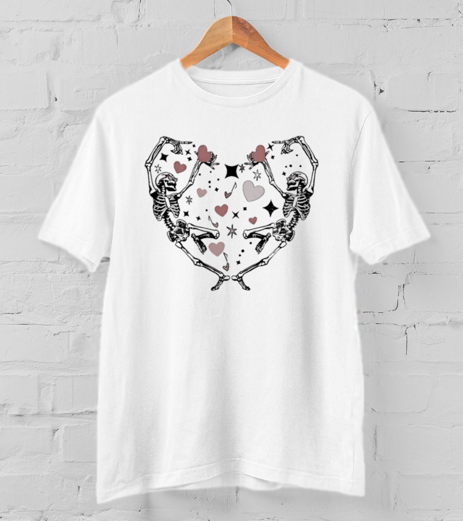 Dancing Skeletons Heart Valentine Love T-Shirt