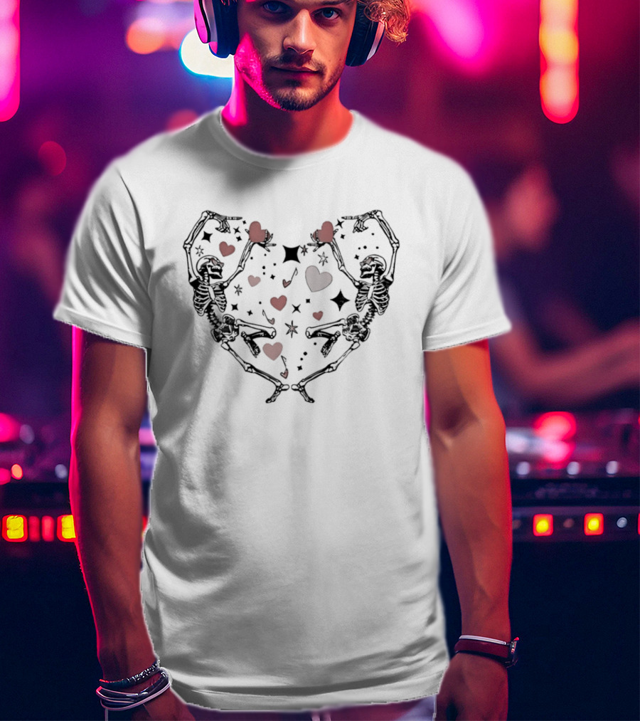 Dancing Skeletons Heart Valentine Love T-Shirt