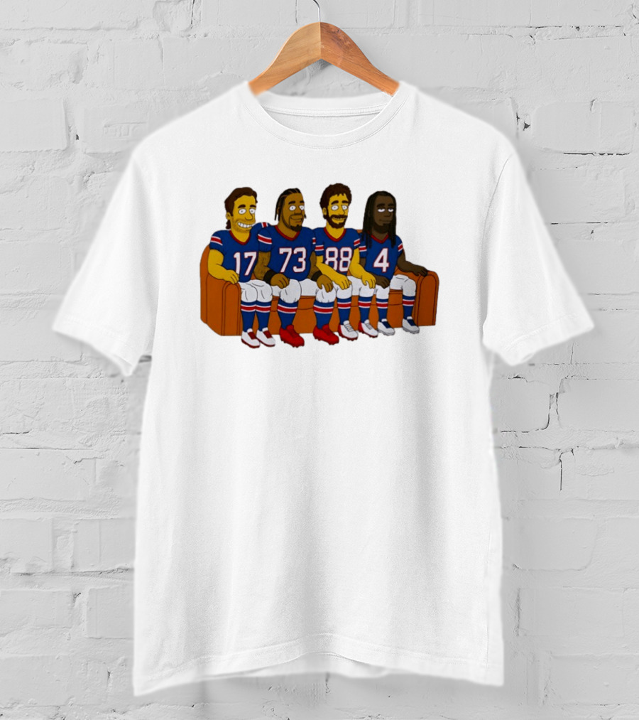 Josh Allen Dion Dawkins Dawson Knox Stefon Diggs Buffalo Bills Cartoon Characters On Couch T-Shirt