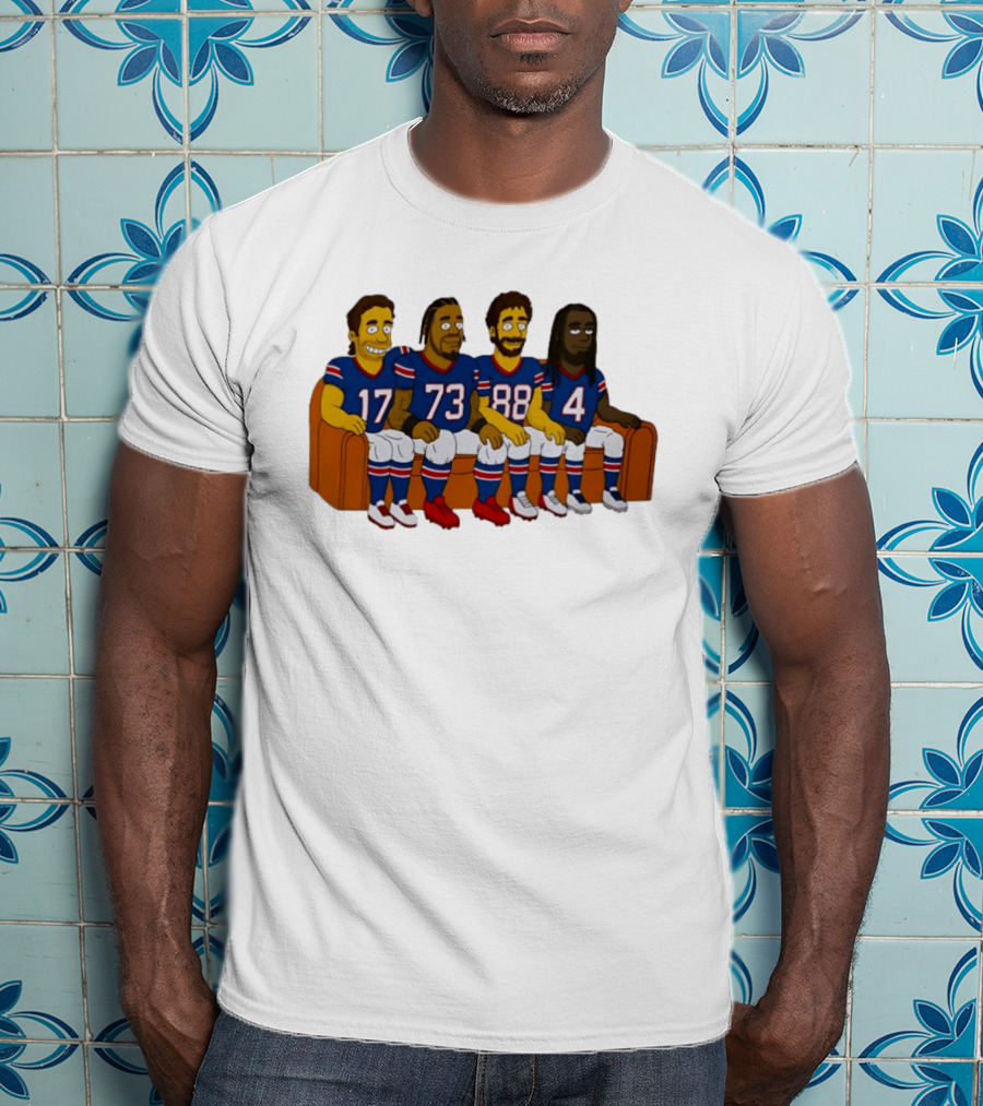 Josh Allen Dion Dawkins Dawson Knox Stefon Diggs Buffalo Bills Cartoon Characters On Couch T-Shirt