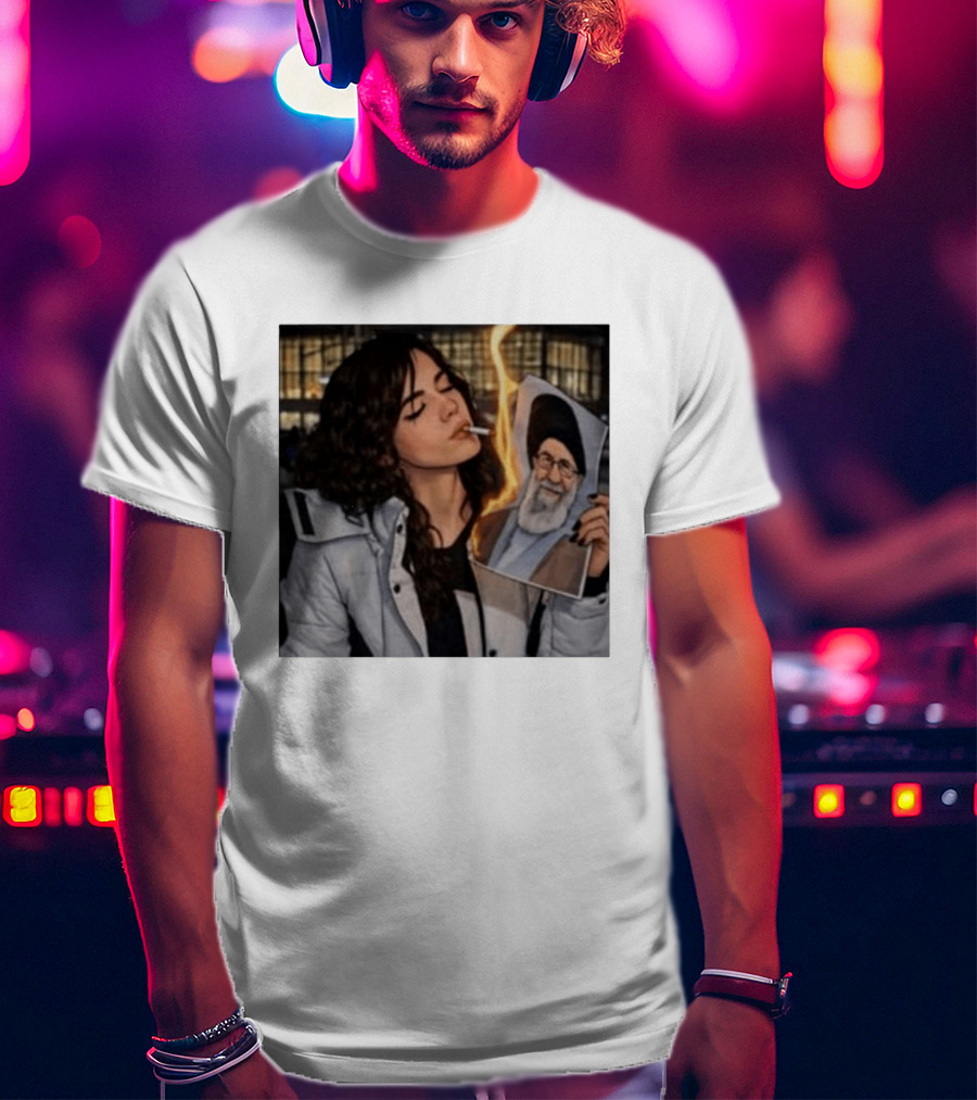 Burning Image Of Khamenei Revolution Rebellion Symbolism T-Shirt