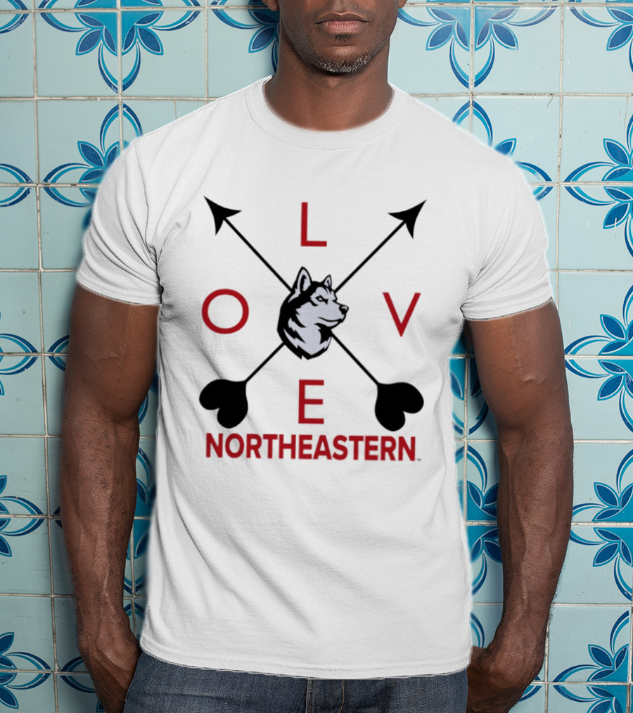 Northeastern Huskies Love Arrows Valentine's Day Gray Pullover T-Shirt