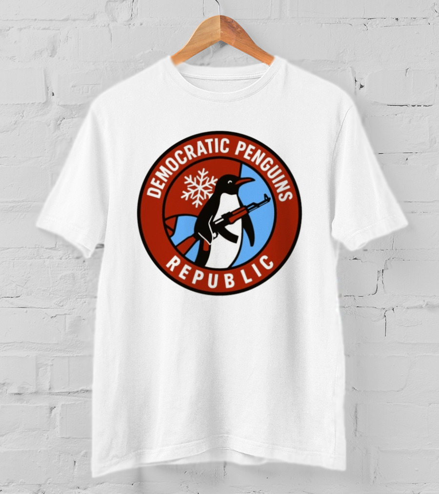 Democratic Penguins Republic Emblem With AK 47 And Snowflake T-Shirt