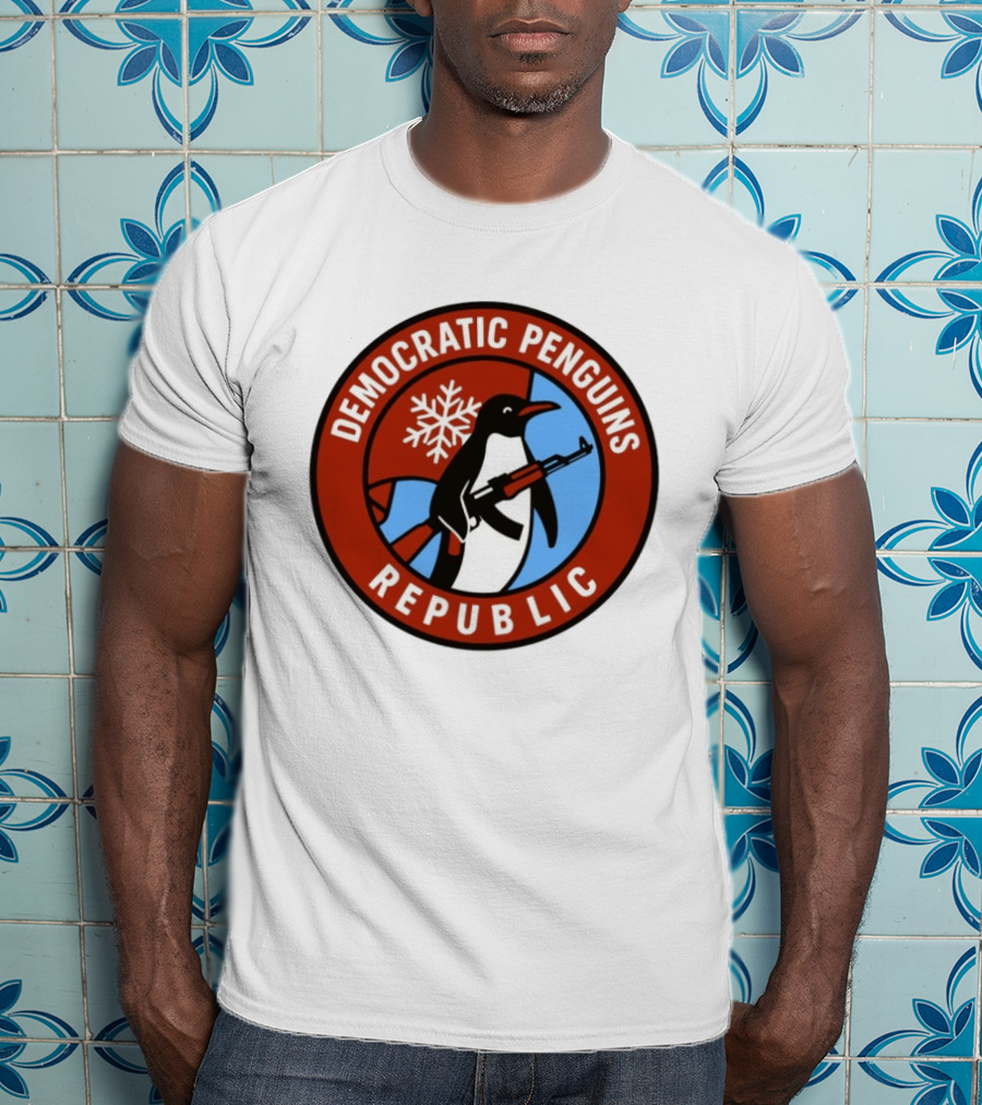 Democratic Penguins Republic Emblem With AK 47 And Snowflake T-Shirt
