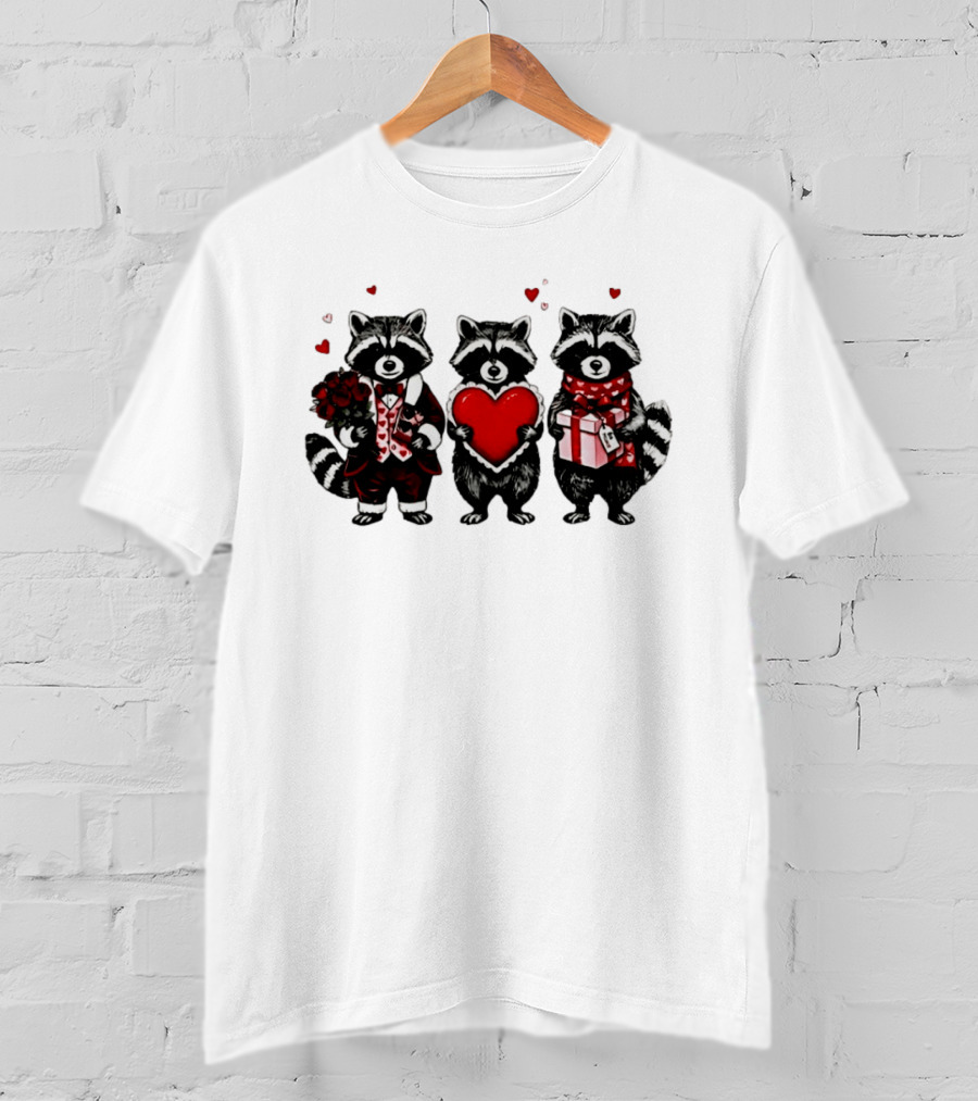 Valentine's Raccoons Love Heart Roses T-Shirt