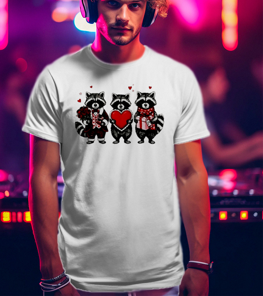 Valentine's Raccoons Love Heart Roses T-Shirt