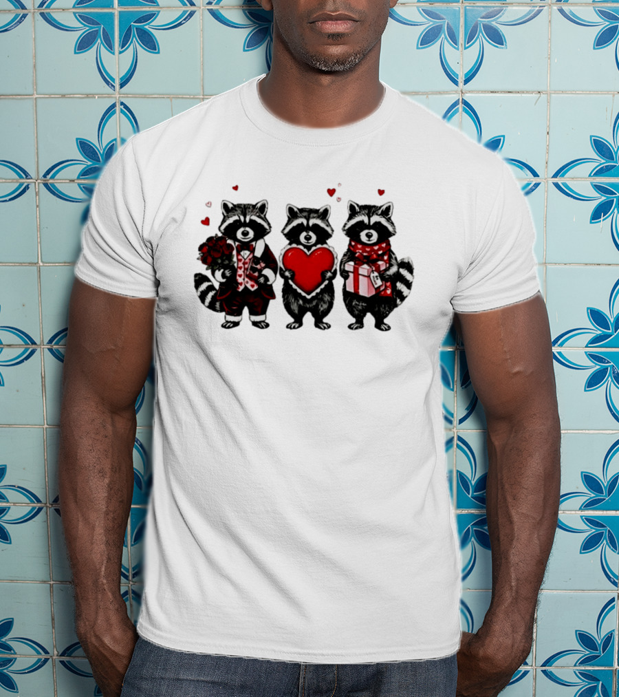 Valentine's Raccoons Love Heart Roses T-Shirt