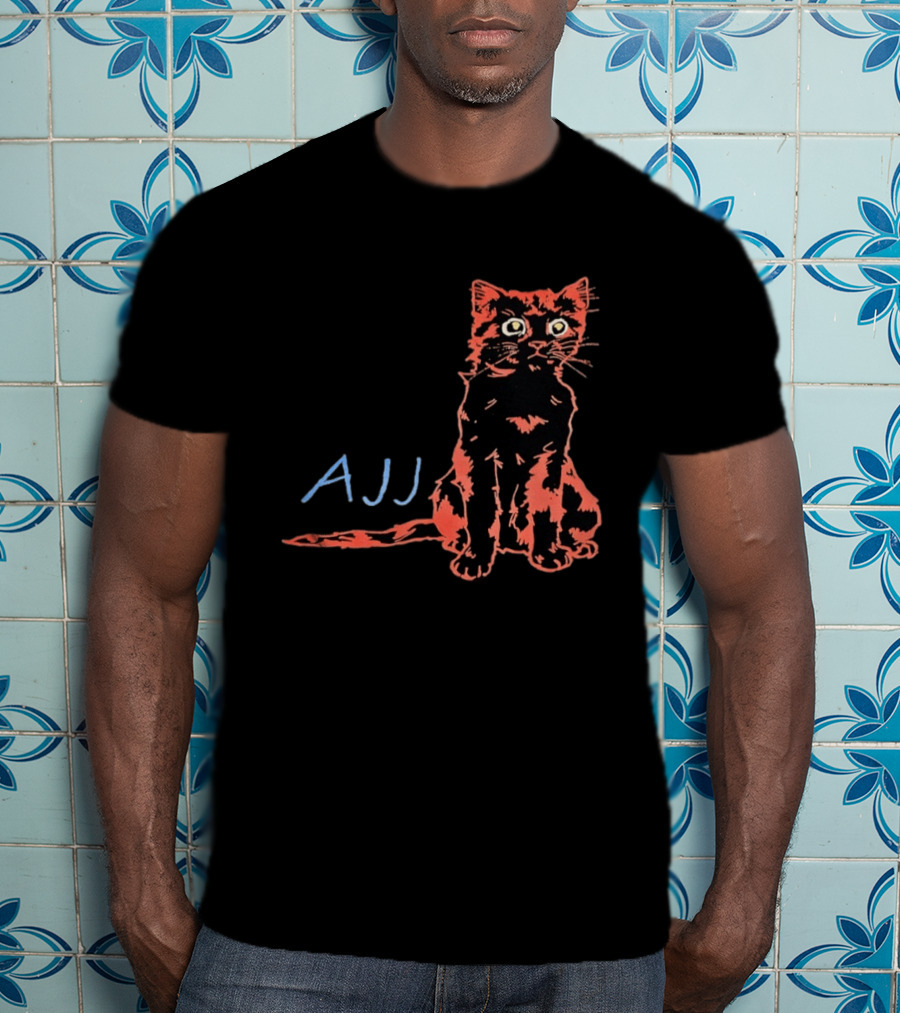 AJJ Cat Vibrant Cartoon Rock Band Merchandise T-Shirt