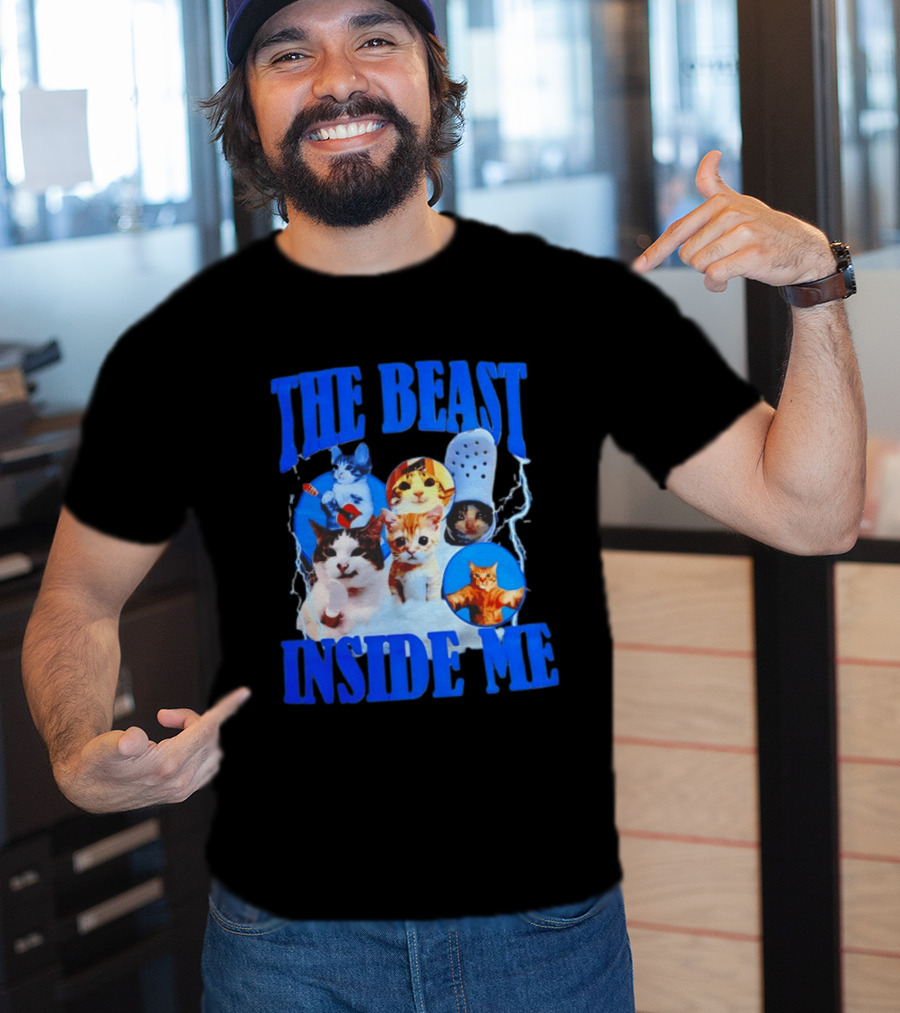 The Beast Inside Me Cat Collage With Blue Electric Accents T-Shirt