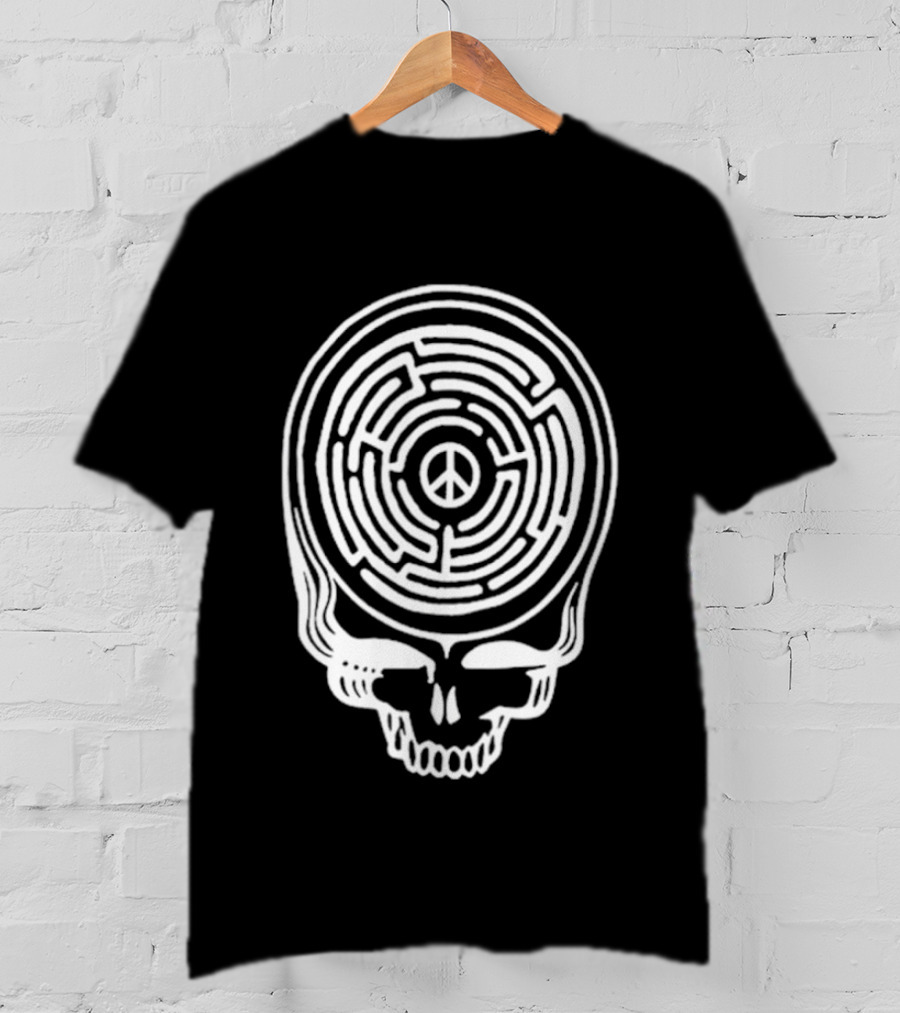 Find Peace Skull Maze Black Cre Neck T-Shirt