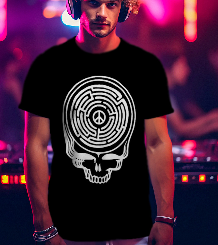 Find Peace Skull Maze Black Cre Neck T-Shirt