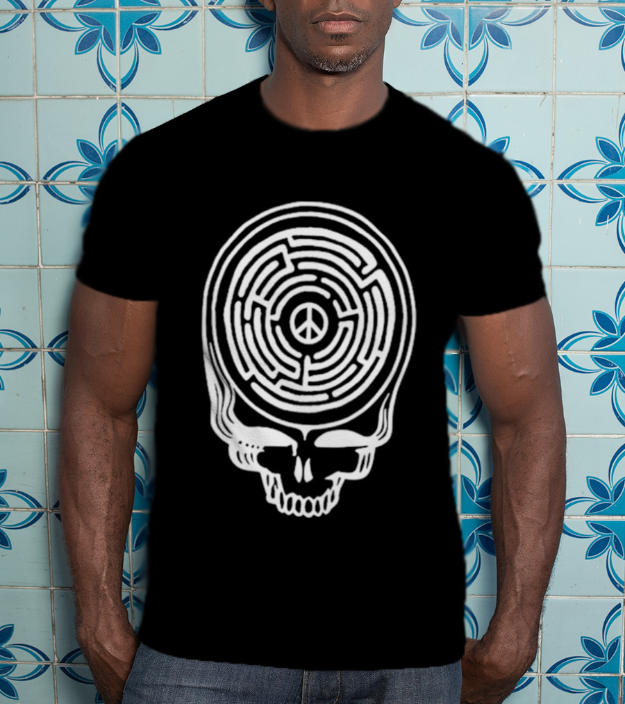 Find Peace Skull Maze Black Cre Neck T-Shirt