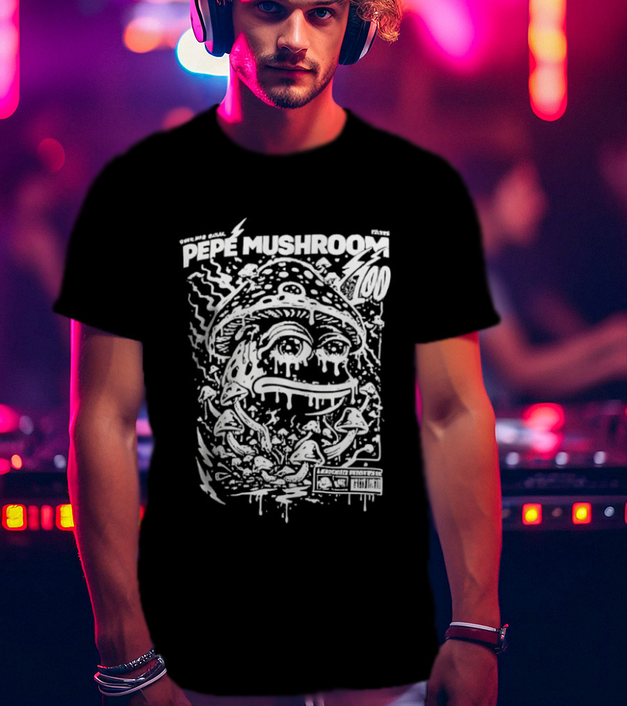 Pepe Mushroom Trippy Frog Motif T-Shirt