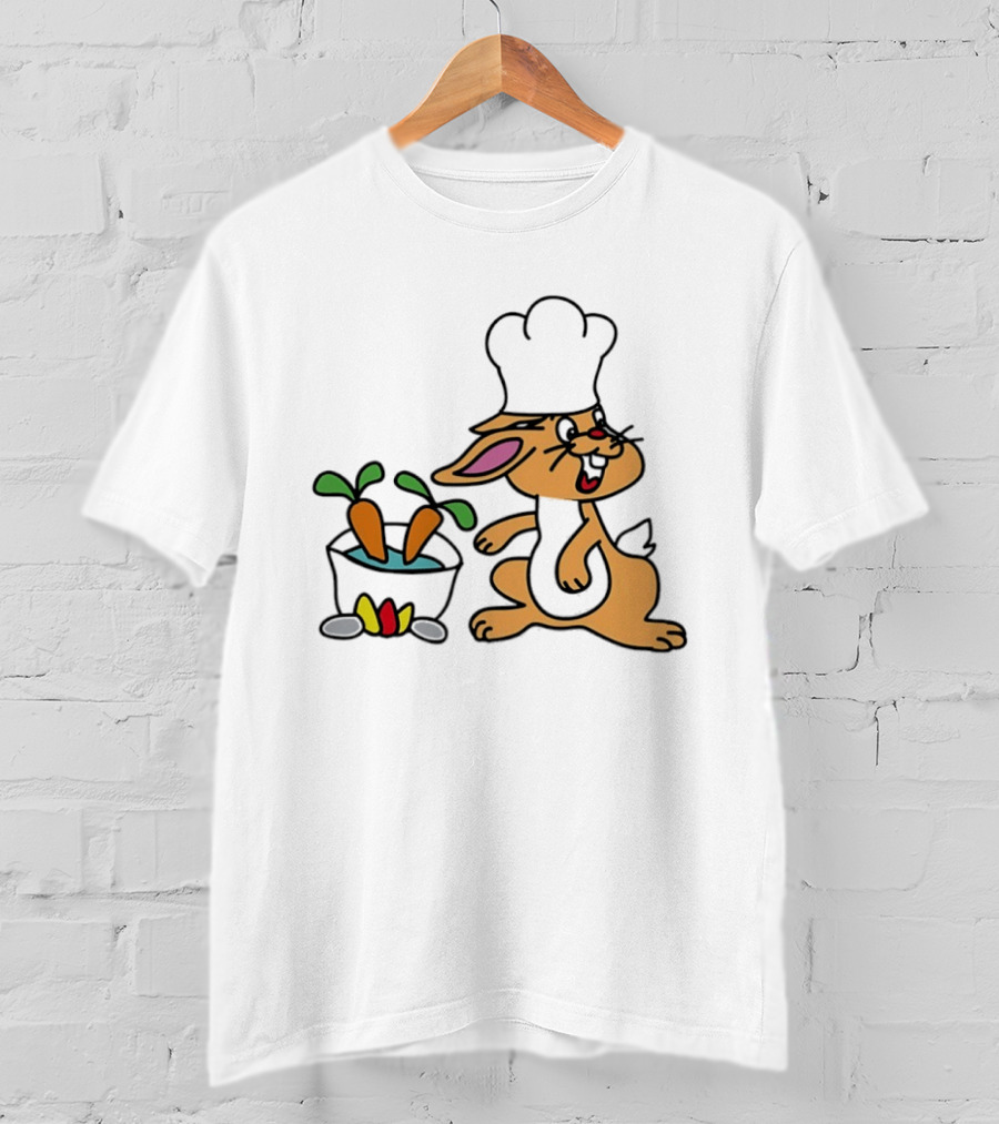 Cartoon Bunny Chef Cooking With Carrots And Pot T-Shirt