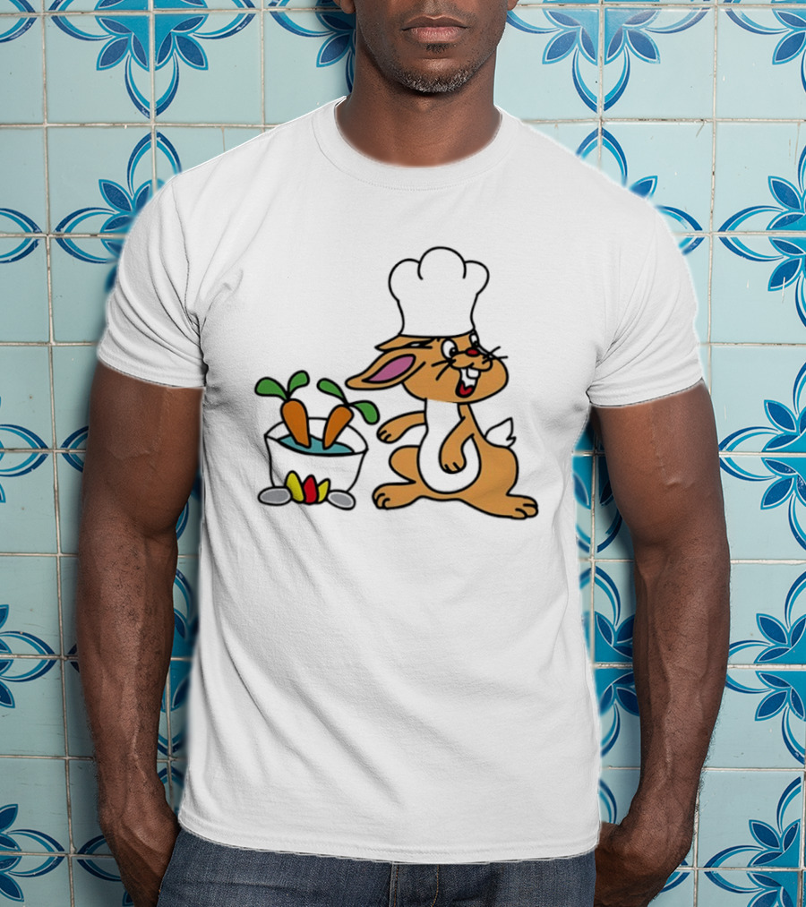 Cartoon Bunny Chef Cooking With Carrots And Pot T-Shirt