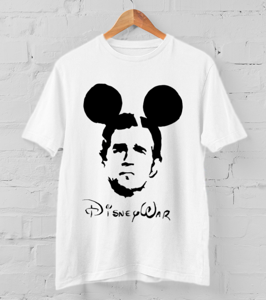 Disney War Mouse Satire With Iconic Ears And Stylized T-Shirt
