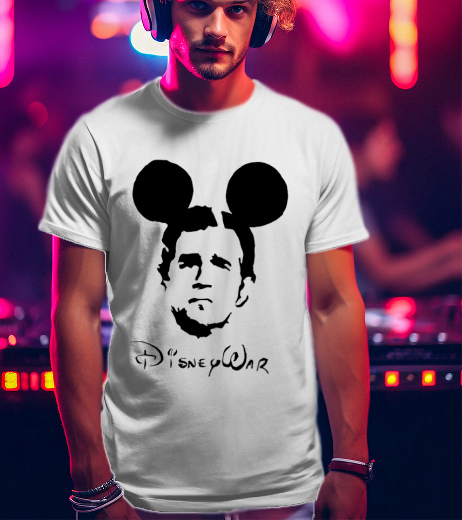 Disney War Mouse Satire With Iconic Ears And Stylized T-Shirt