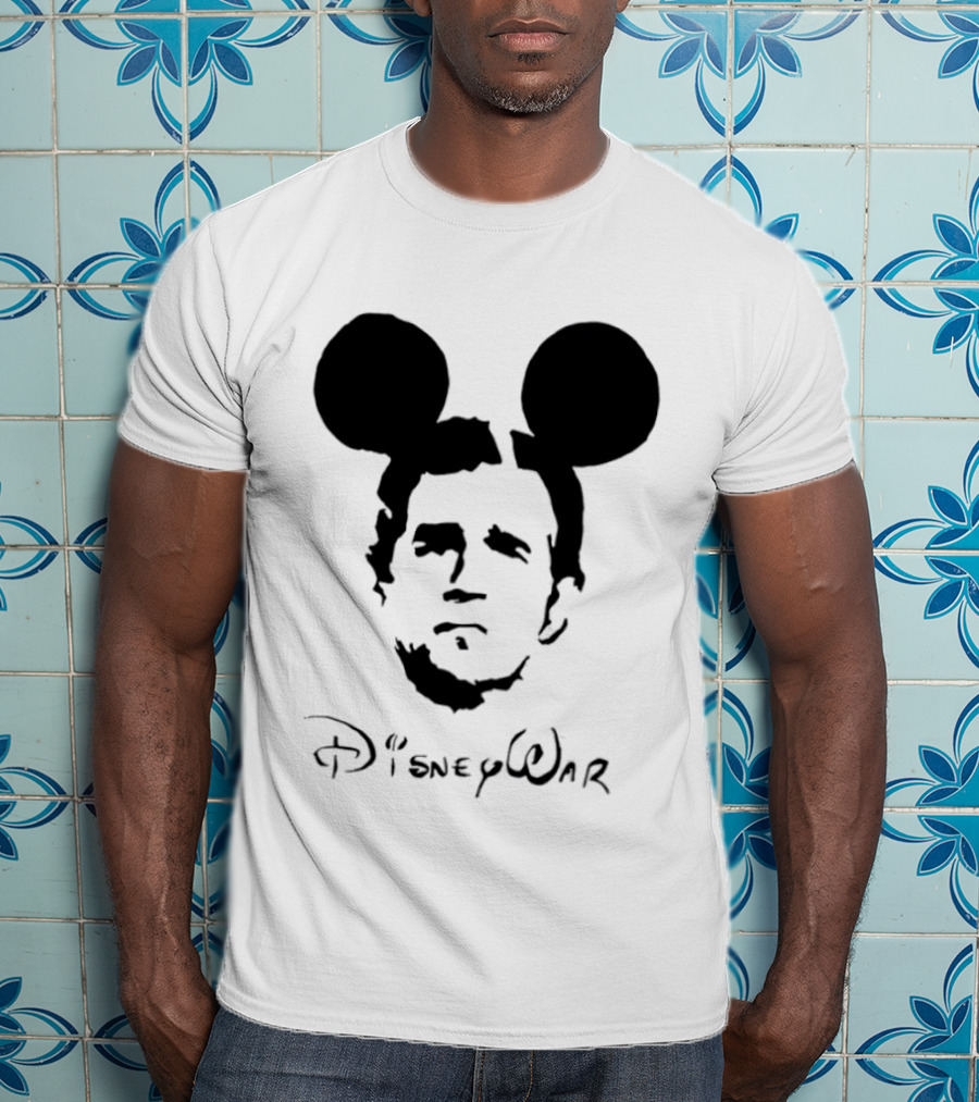Disney War Mouse Satire With Iconic Ears And Stylized T-Shirt