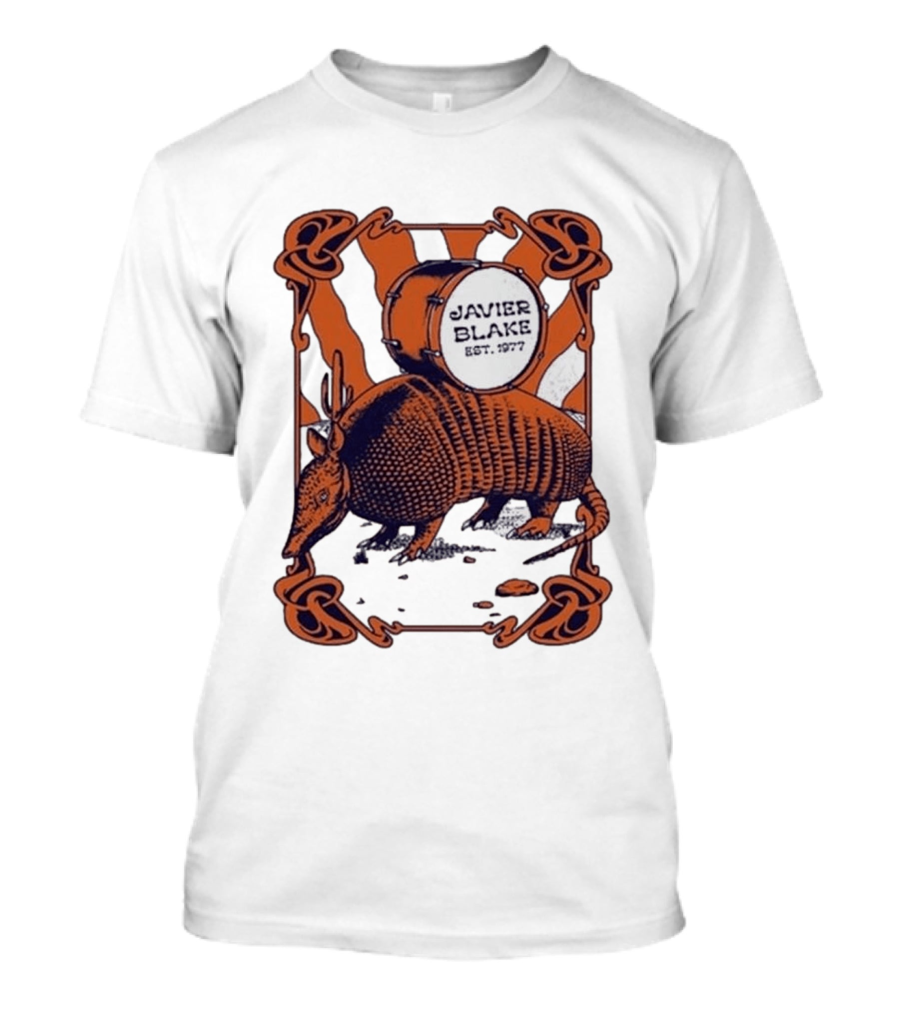 Javier Blake Est 1977 Armadillo Drum Retro Celtic Frame T-Shirt