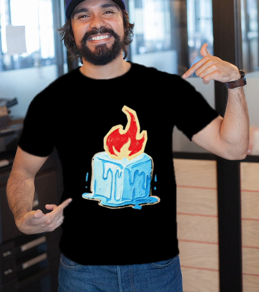 Melting Ice Cube Red Flame Emblem: Subtle Anti ICE Concept T-Shirt