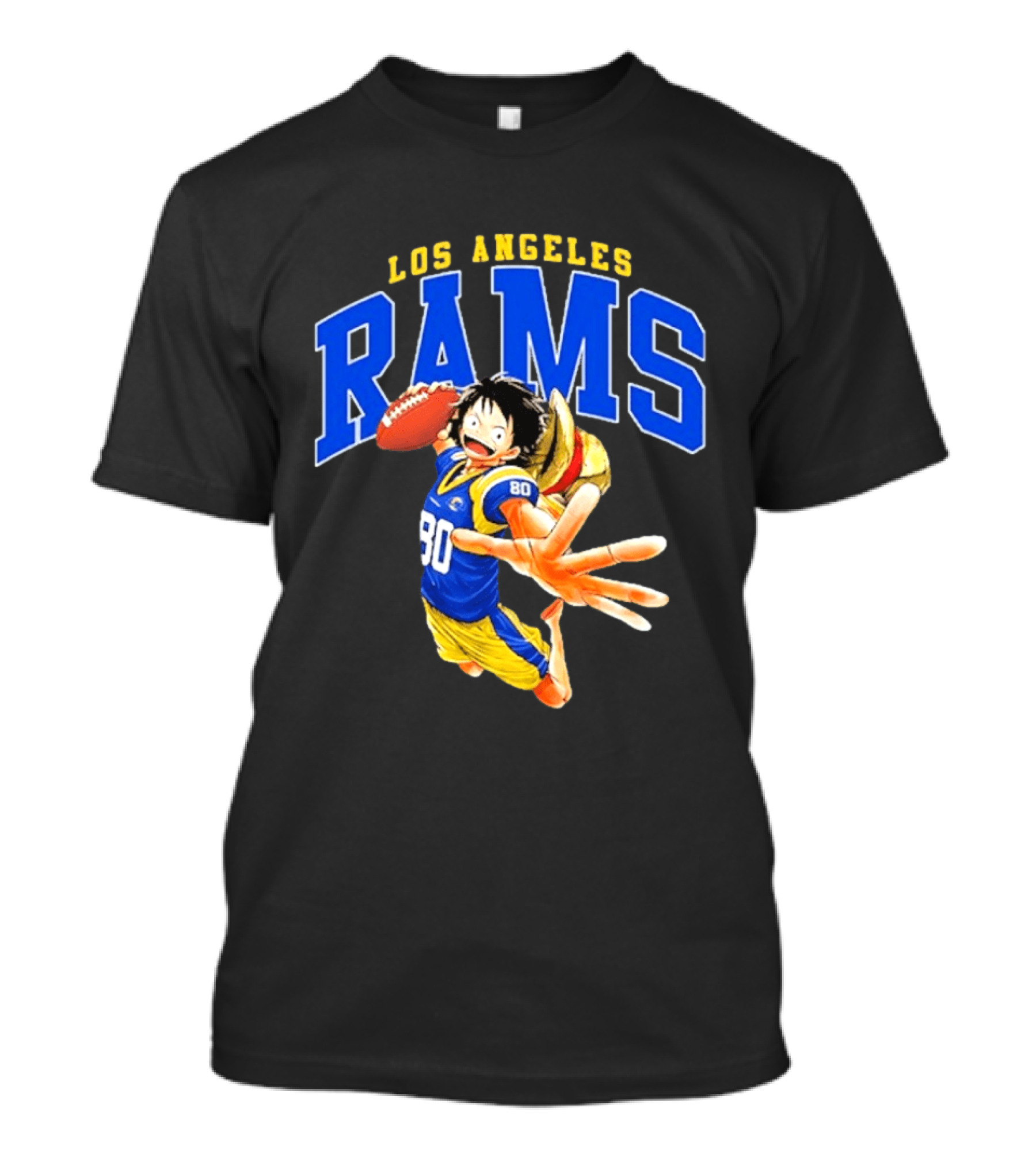 Los Angeles Rams One Piece Crossover Luffy NFL Collaboration T-Shirt
