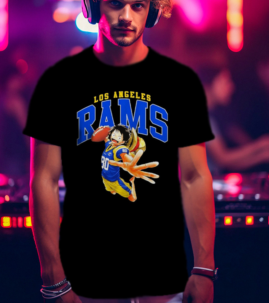 Los Angeles Rams One Piece Crossover Luffy NFL Collaboration T-Shirt