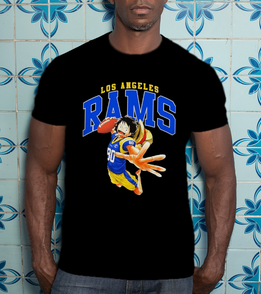 Los Angeles Rams One Piece Crossover Luffy NFL Collaboration T-Shirt