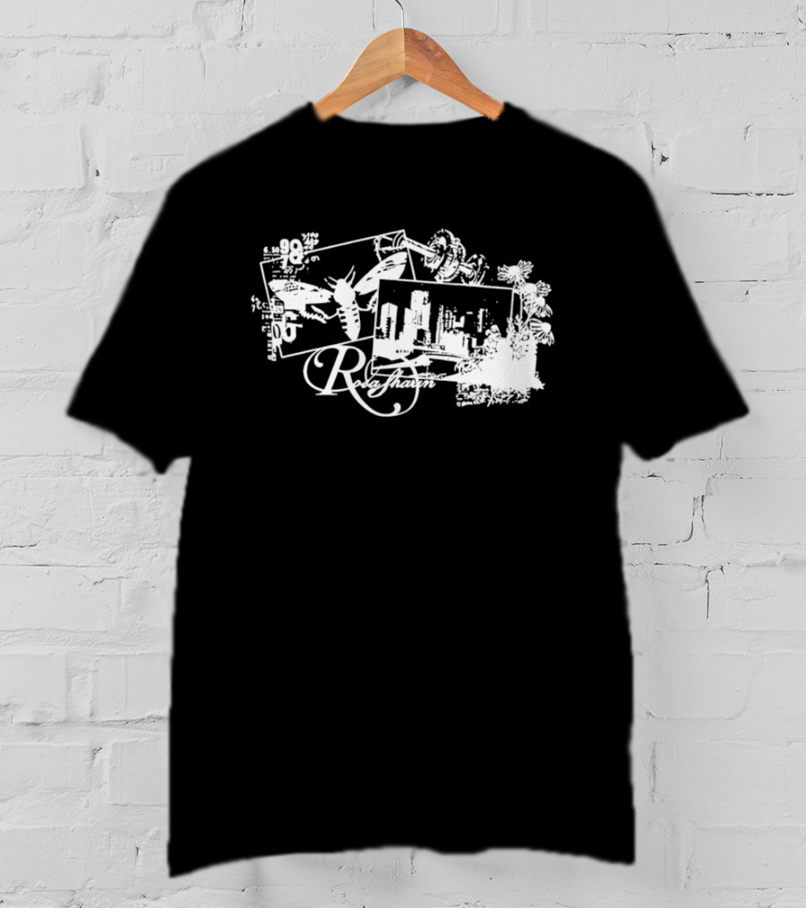 R Rosasharin Collage R Script Butterfly Cityscape White T-Shirt