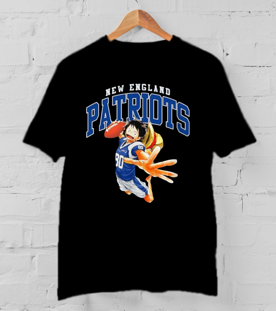 New England Patriots One Piece Luffy Collaboration Football 80 Jersey T-Shirt