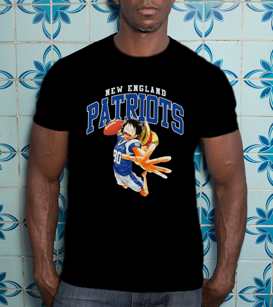 New England Patriots One Piece Luffy Collaboration Football 80 Jersey T-Shirt