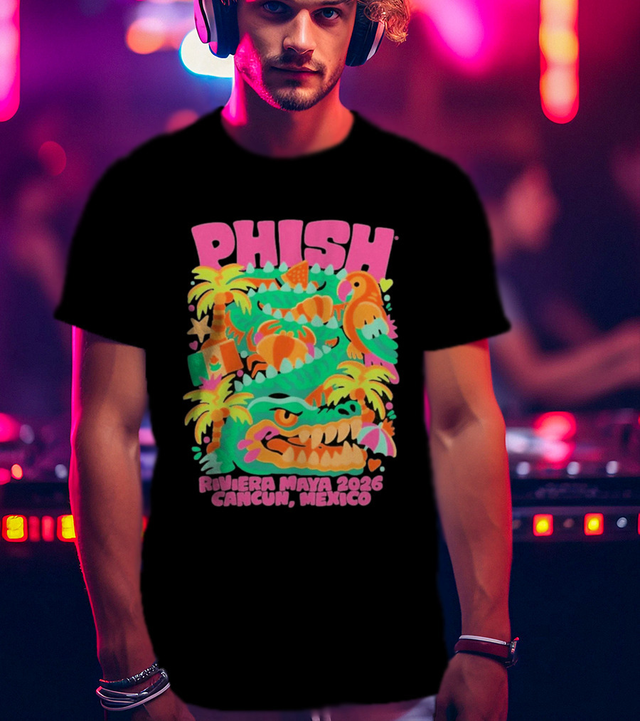 Phish Riviera Maya 2026 Cancun Mexico Gator And Parrot Tropical Vibes T-Shirt
