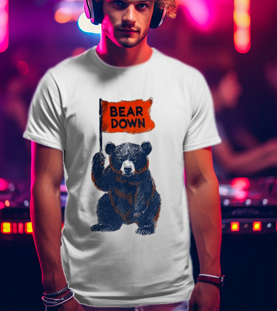 Bear Holding Bear Down Flag Chicago Bears Football 2026 T-Shirt