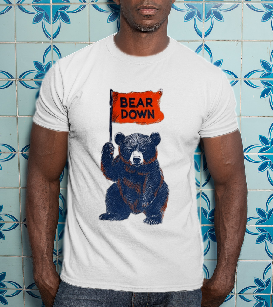 Bear Holding Bear Down Flag Chicago Bears Football 2026 T-Shirt