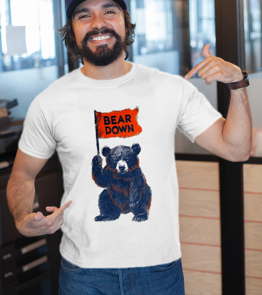 Bear Holding Bear Down Flag Chicago Bears Football 2026 T-Shirt