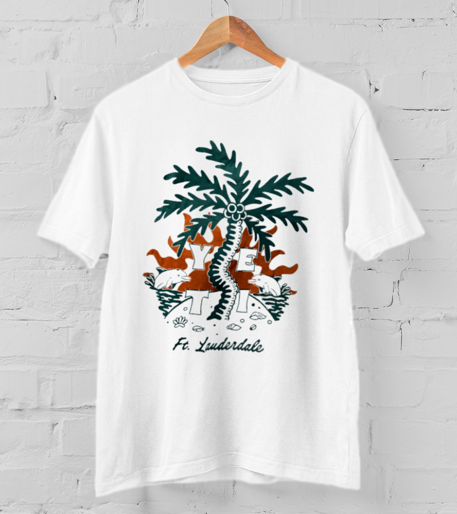 Ft Lauderdale Yeti Palm Tree Tropical Scene T-Shirt