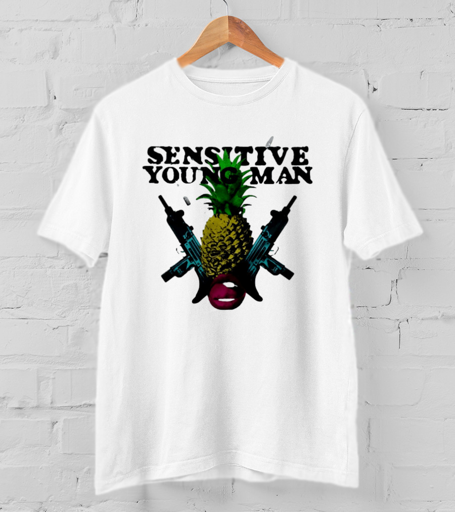 Sensitive Young Man Pineapple With Guns And Lips T-Shirt