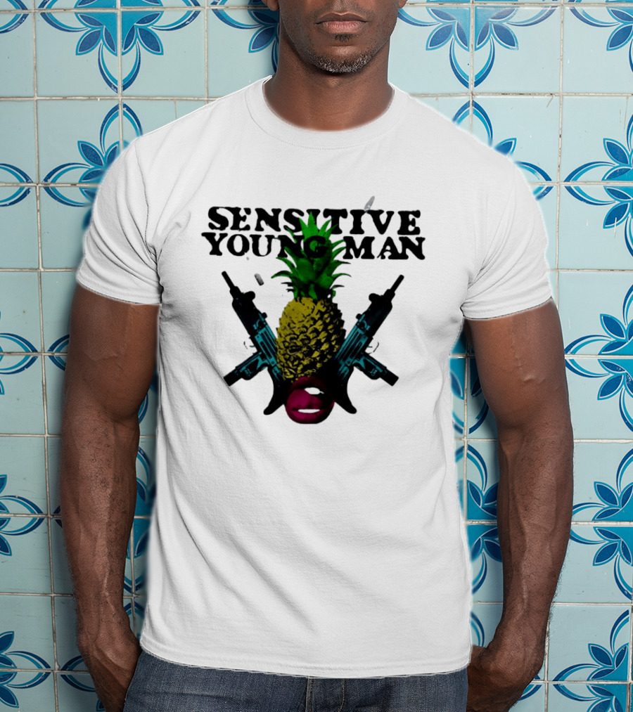 Sensitive Young Man Pineapple With Guns And Lips T-Shirt