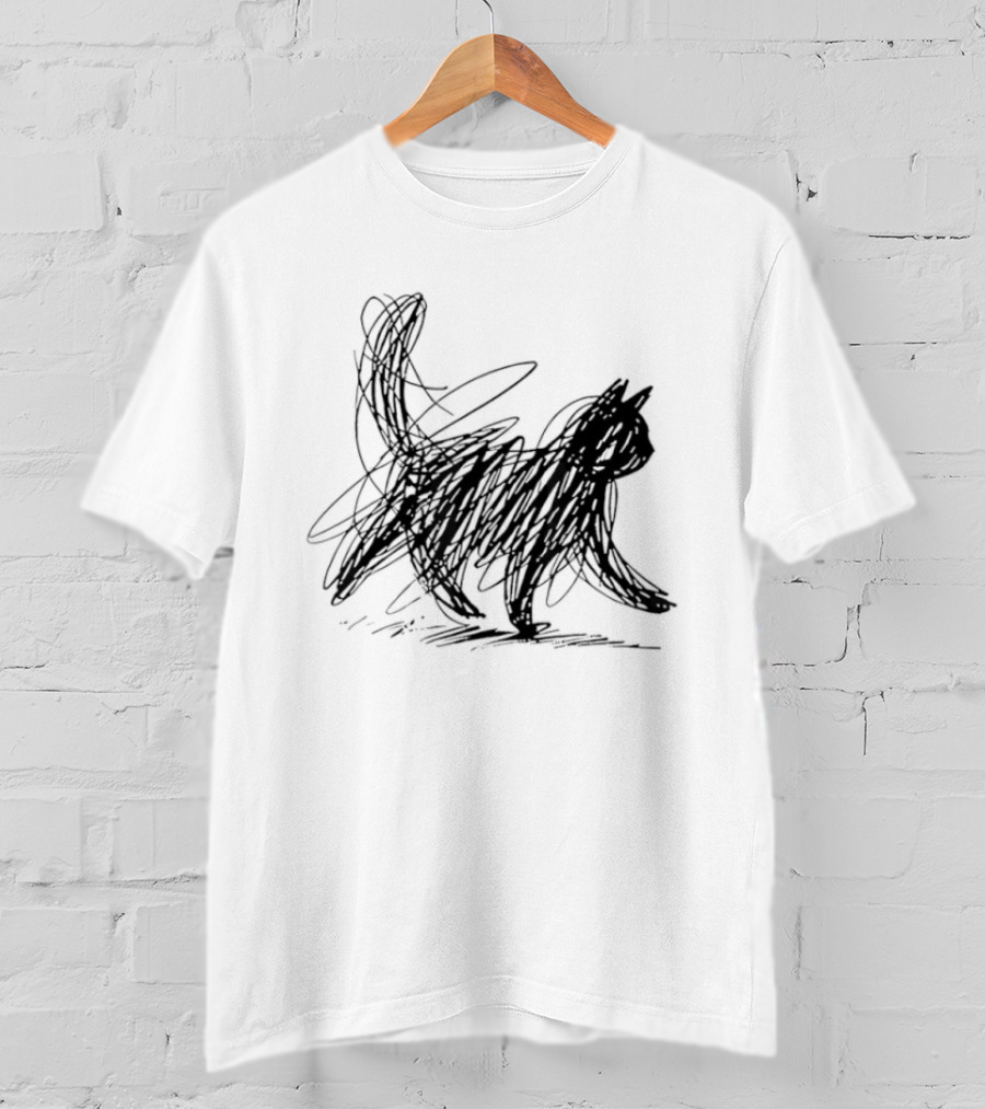 Minimalist Cat Scribble Sketch T-Shirt