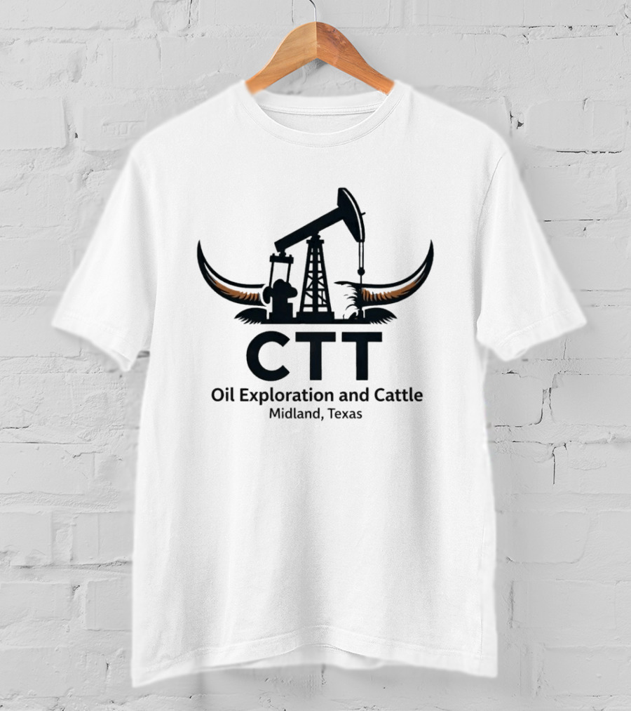 CTT Oil Exploration And Cattle Midland Texas Oil Rig With Cattle Horns T-Shirt